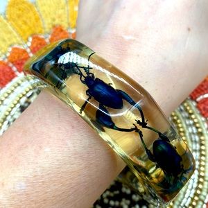 Vintage resin and scarab bracelet! RARE and hard to find, Russian designer 💜❤️